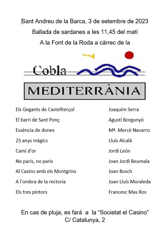 Programa Sardanes amb Cobla Mediterrània, set. 2023