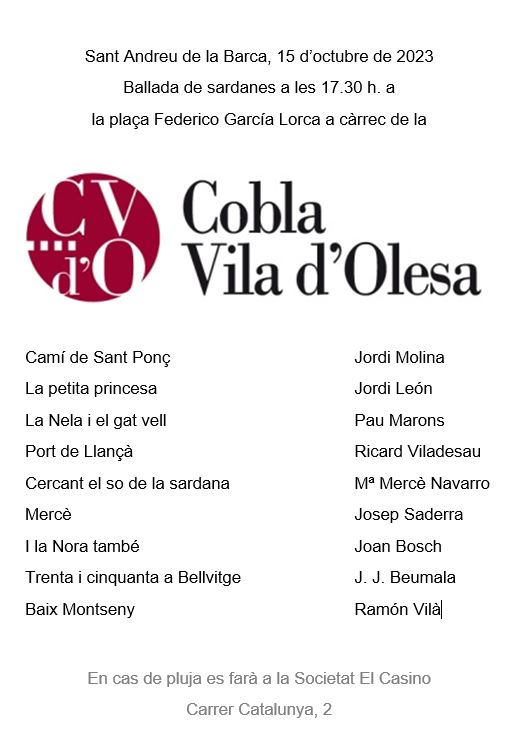 Programa de les sardanes amb la Cobla Vila d'Olesa (15/10/2023)