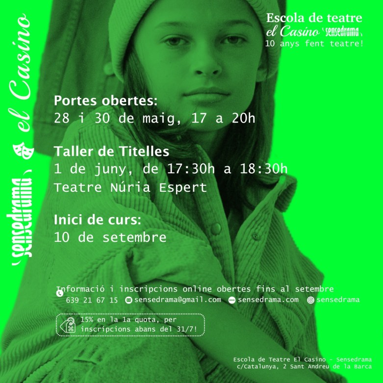 Cartell promocional de les portes obertes maig 2024 i taller de titelles juny 2024