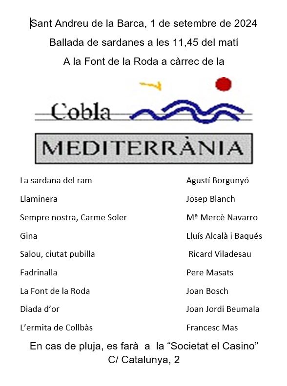 Programa de la ballada de sardanes, 1 de setembre de 2024