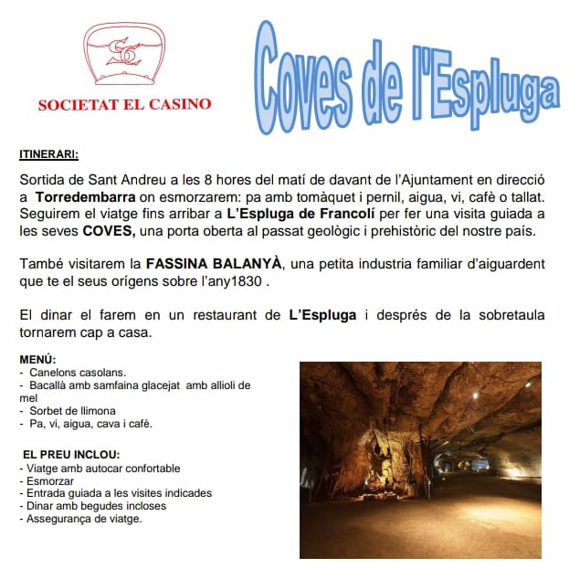 Programa de la sortida cultural del Casino del mes d'octubre '24
