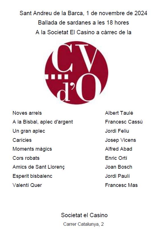 Programa de la ballada de sardanes de l'1 de novembre al Casino