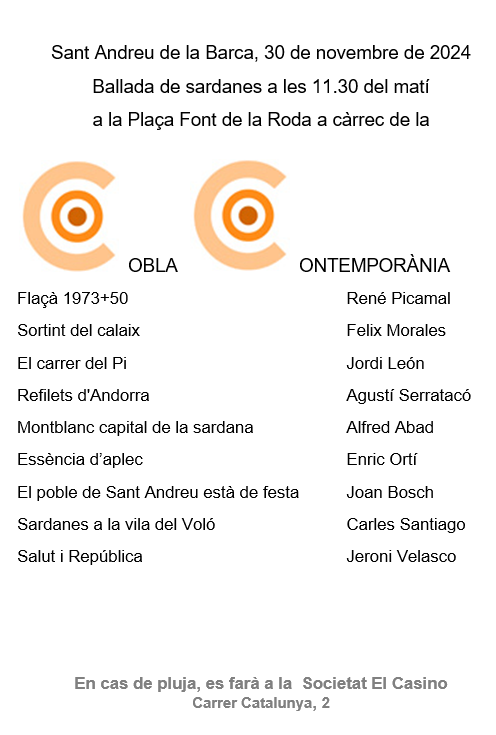 Programa de la ballada de sardanes del 30 nov. 2024 a Sant Andreu de la Barca
