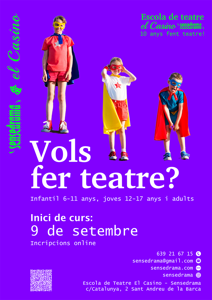 Cartell promocional del curs 2025-2026 de l'Escola de Teatre El Casino - Sensedrama