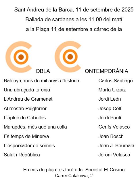 Programa de la ballada de sardanes de la Diada Nacional de Catalunya 2025 a Sant Andreu de la Barca