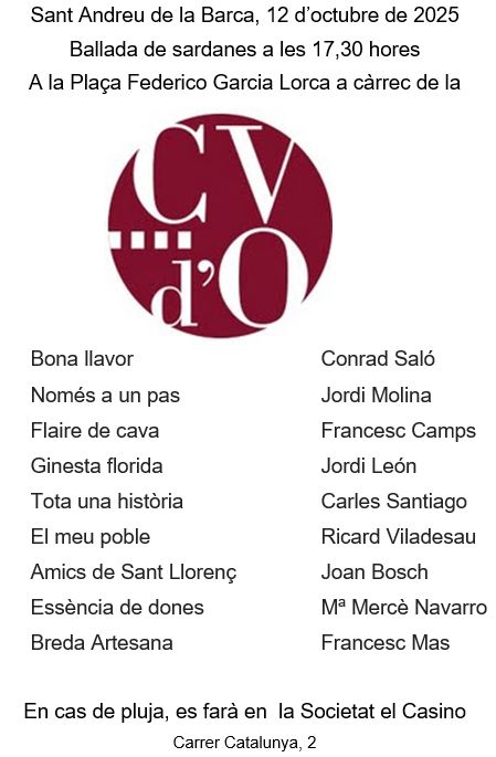 Programa de la ballada de sardanes el 12 doctubre de 2025 a Sant Andreu de la Barca