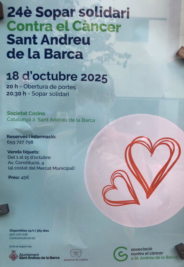 Cartell promocional del sopar solidari contra el càncer 2025