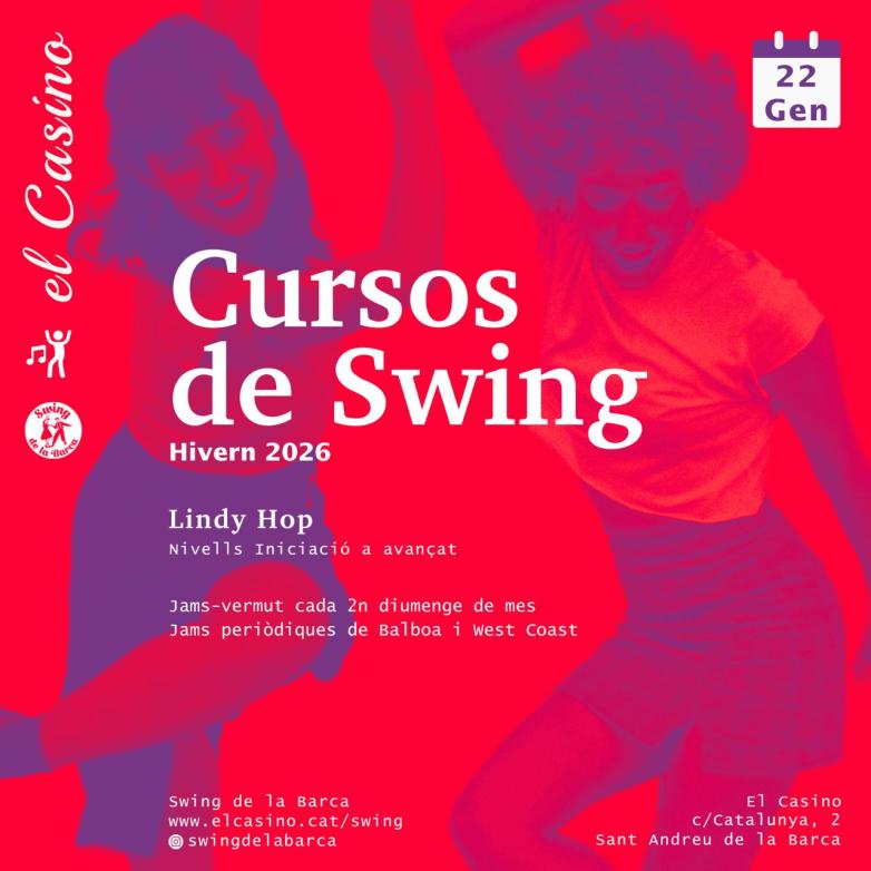 Cartell promocional dels cursos de swing del 2n trimestre 2025-2026 a Swing de la Barca