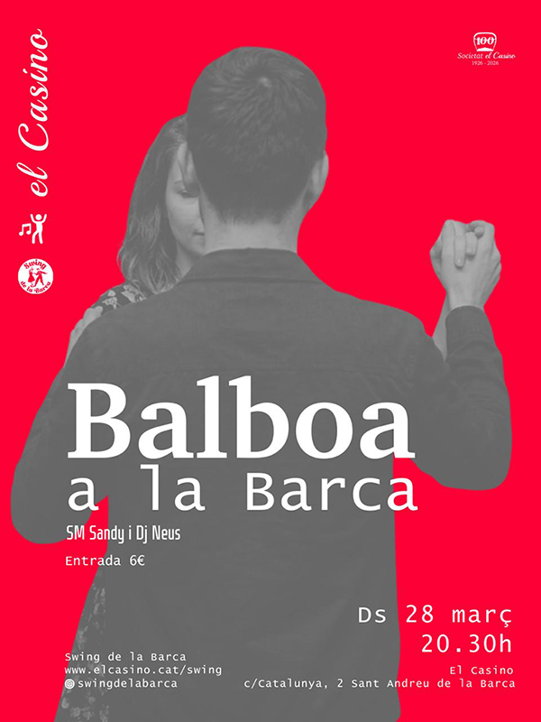 Cartell promocional de la jam de Balboa a la Barca, 28 de març de 2026 al Casino de Sant Andreu de la Barca