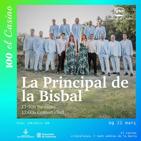 Cartell promocional de les Sardanes, Concert i Ball amb La Principal de la Bisbal (22 de març de 2026)