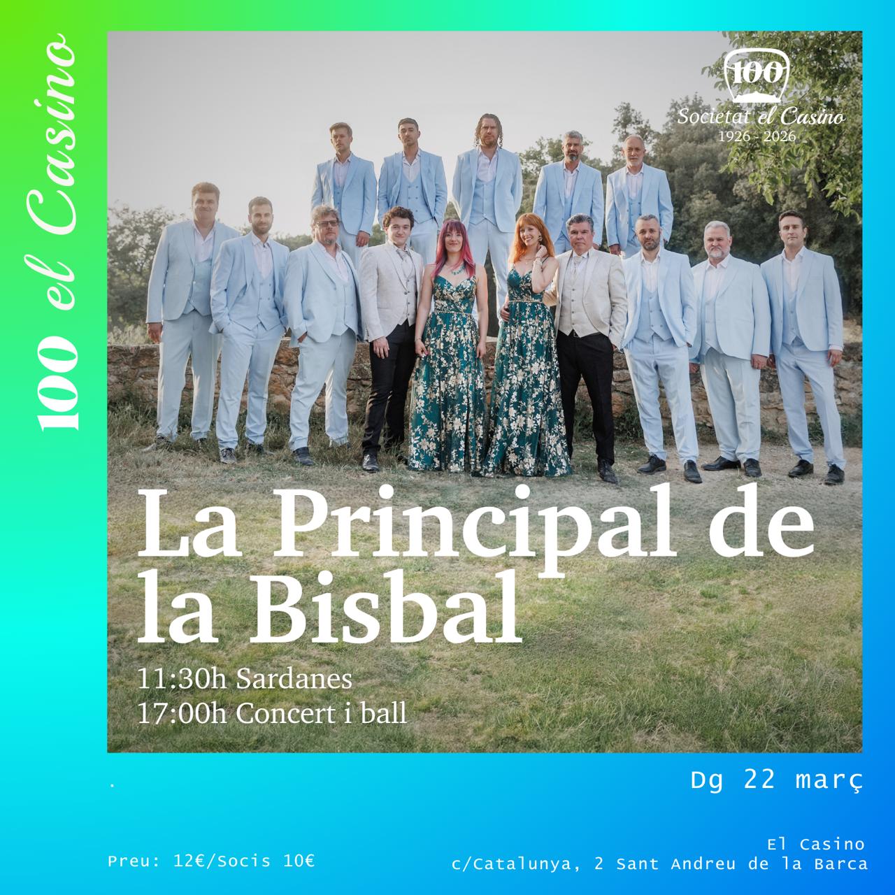 Cartell promocional de les Sardanes, Concert i Ball amb La Principal de la Bisbal (22 de març de 2026)