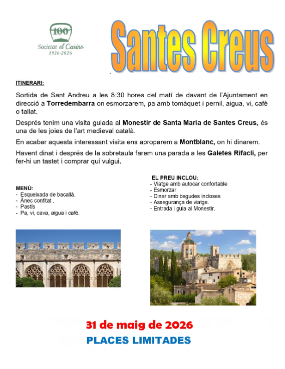 Programa de la sortida cultural de maig de 2026